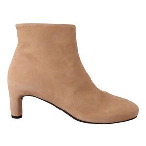 DEL CARLO Beige Suede Leather Mid Heels Pumps Boots Women's Shoes